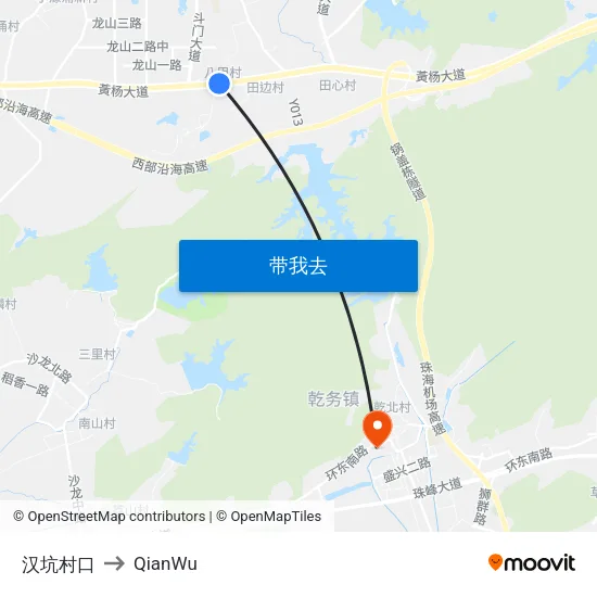 汉坑村口 to QianWu map