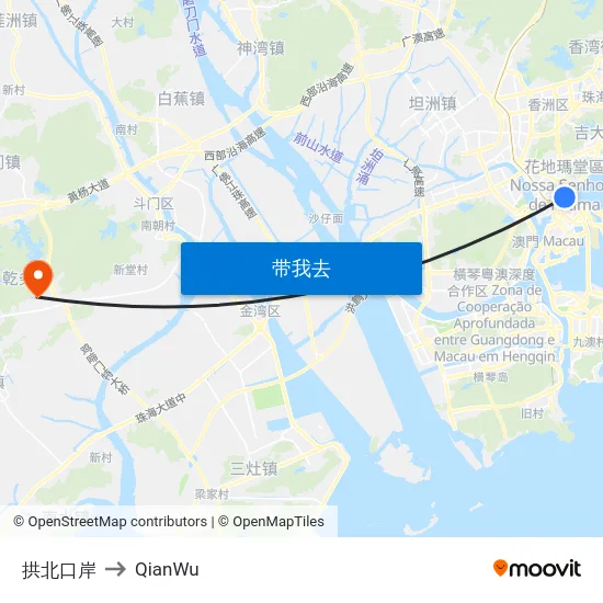 拱北口岸 to QianWu map