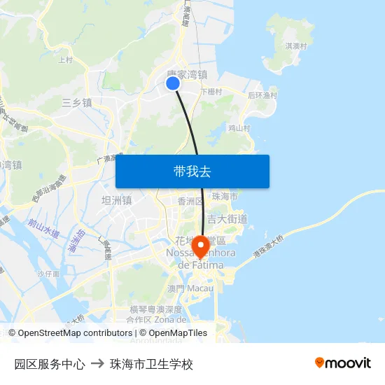园区服务中心 to 珠海市卫生学校 map