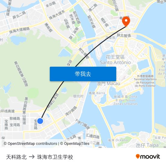 天科路北 to 珠海市卫生学校 map