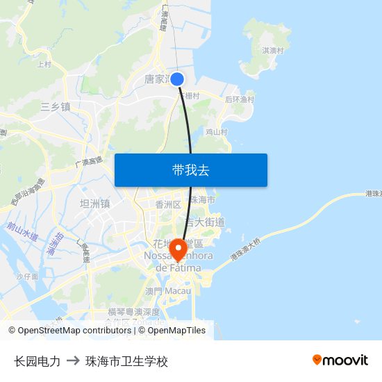长园电力 to 珠海市卫生学校 map