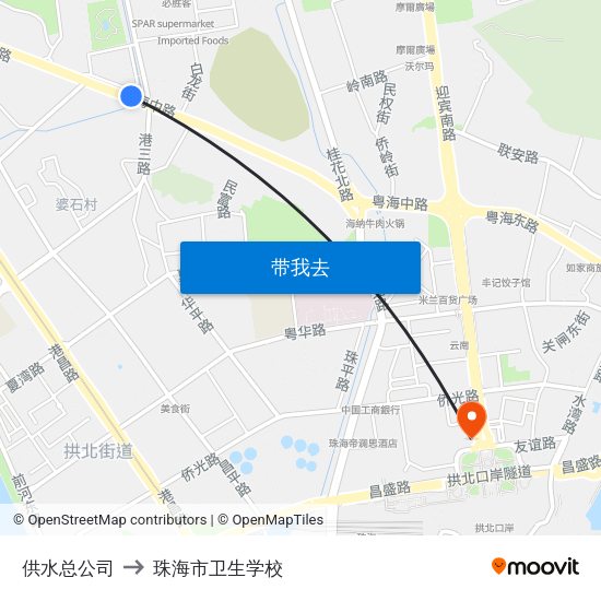 供水总公司 to 珠海市卫生学校 map