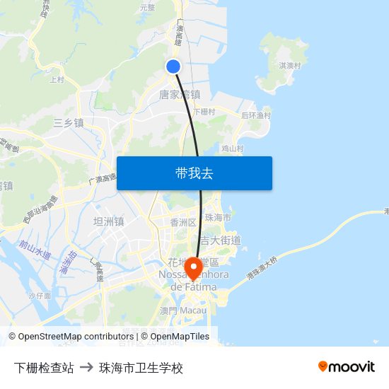 下栅检查站 to 珠海市卫生学校 map