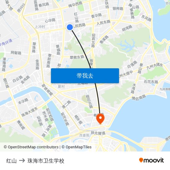 红山 to 珠海市卫生学校 map