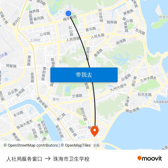 人社局服务窗口 to 珠海市卫生学校 map