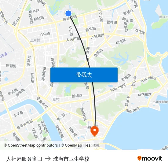 人社局服务窗口 to 珠海市卫生学校 map