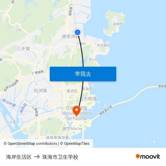 海岸生活区 to 珠海市卫生学校 map