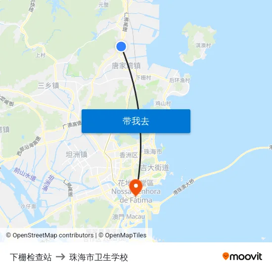 下栅检查站 to 珠海市卫生学校 map