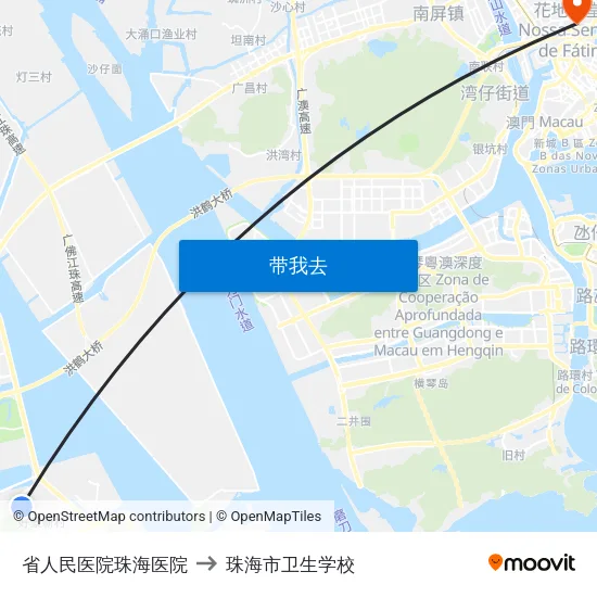 省人民医院珠海医院 to 珠海市卫生学校 map