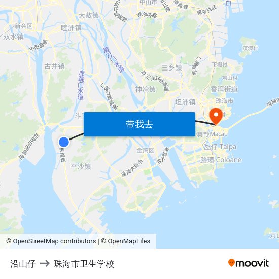 沿山仔 to 珠海市卫生学校 map