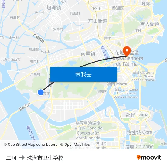 二间 to 珠海市卫生学校 map
