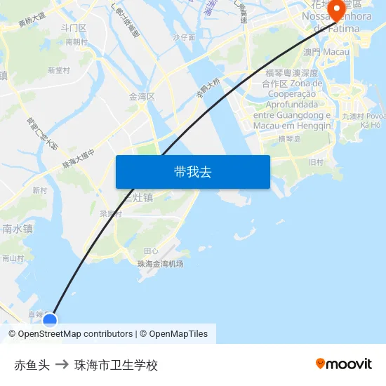 赤鱼头 to 珠海市卫生学校 map