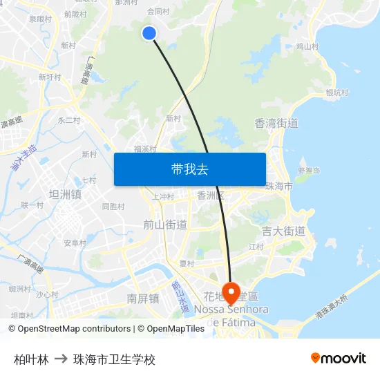 柏叶林 to 珠海市卫生学校 map
