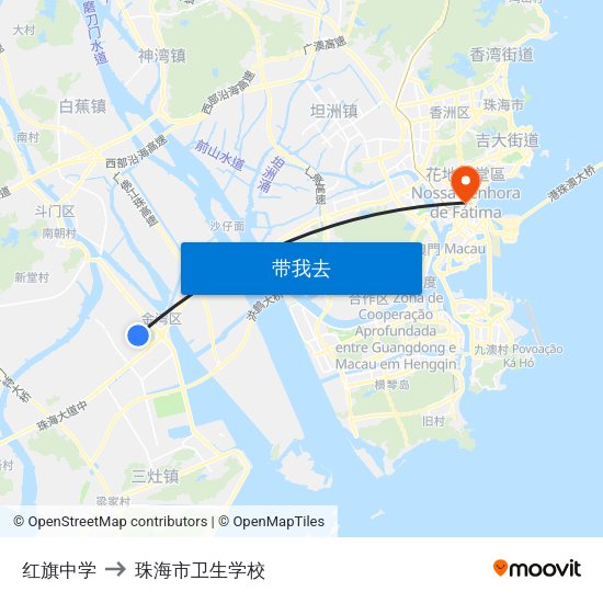 红旗中学 to 珠海市卫生学校 map