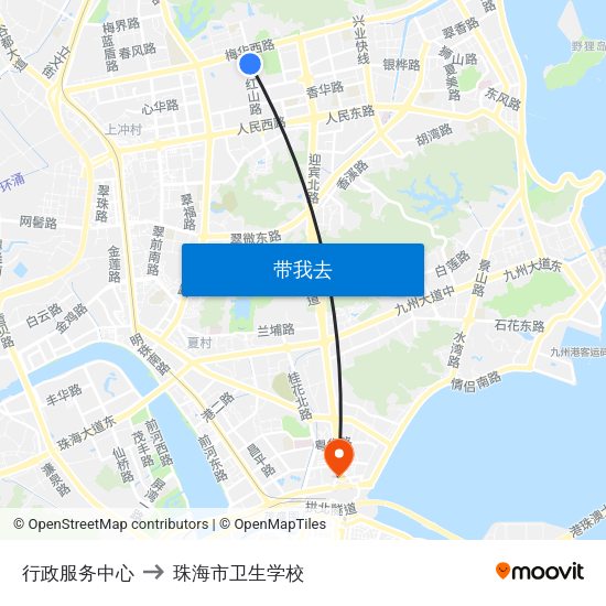 行政服务中心 to 珠海市卫生学校 map