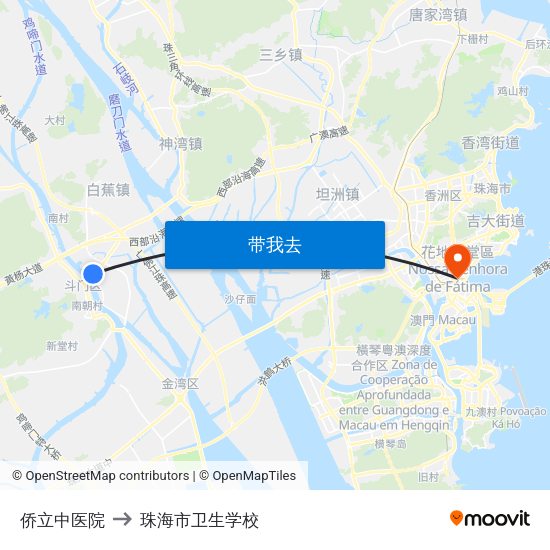 侨立中医院 to 珠海市卫生学校 map