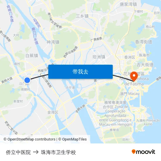 侨立中医院 to 珠海市卫生学校 map