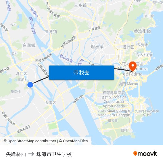 尖峰桥西 to 珠海市卫生学校 map