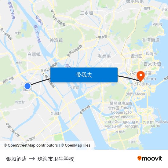 银城酒店 to 珠海市卫生学校 map