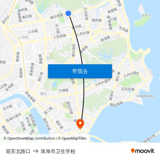 迎宾北路口 to 珠海市卫生学校 map
