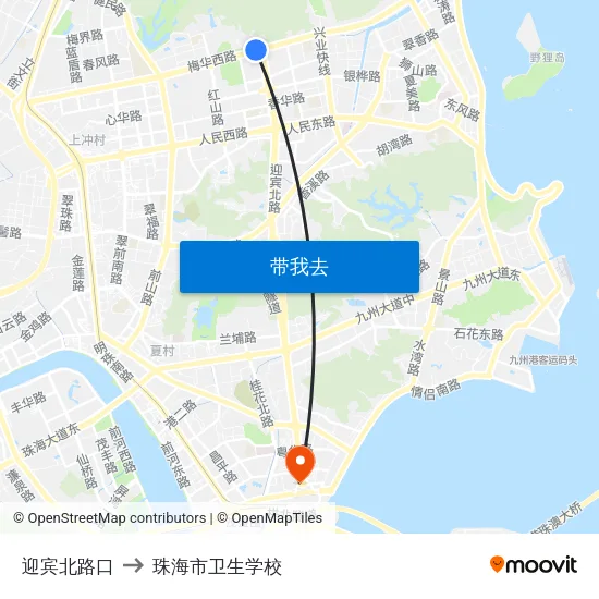 迎宾北路口 to 珠海市卫生学校 map