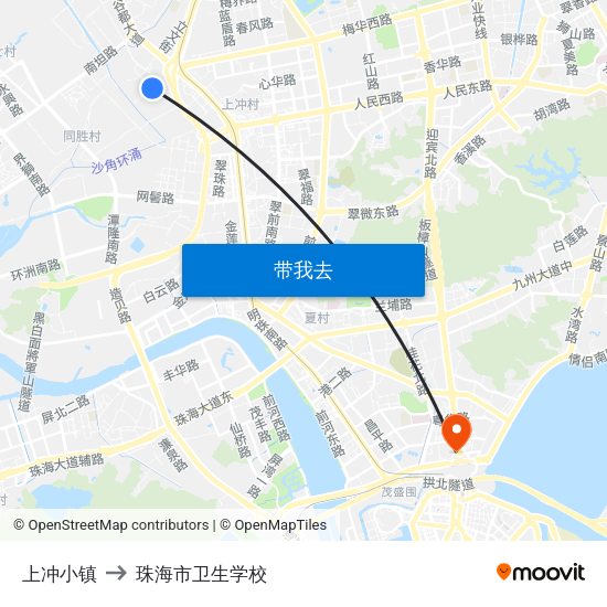 上冲小镇 to 珠海市卫生学校 map