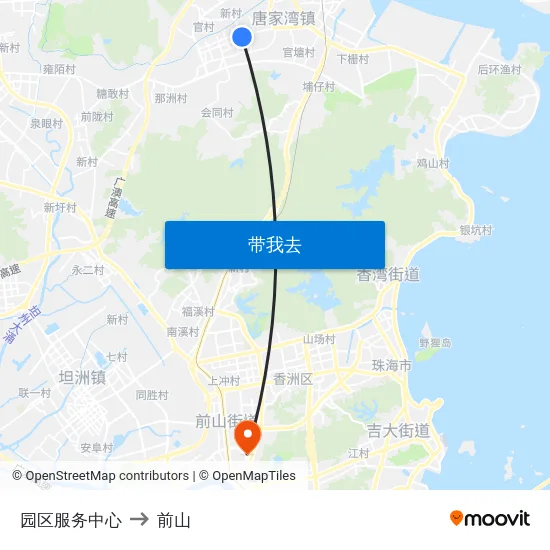 园区服务中心 to 前山 map