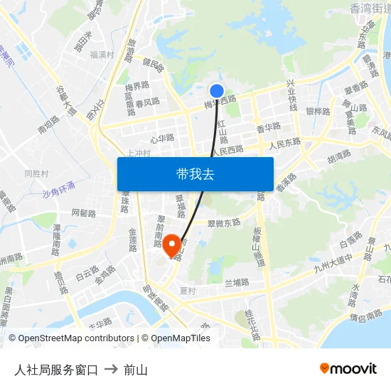 人社局服务窗口 to 前山 map