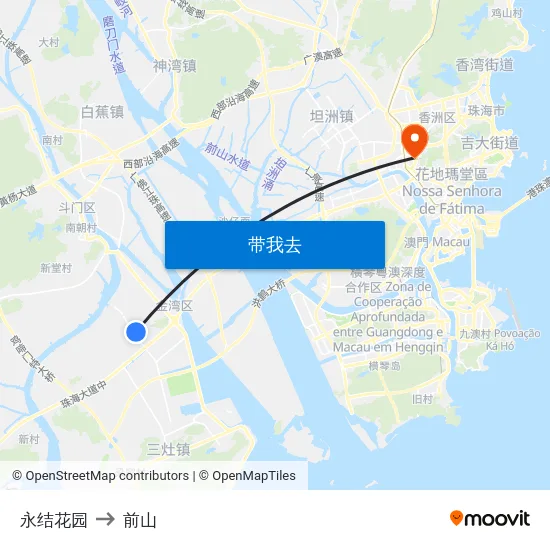 永结花园 to 前山 map