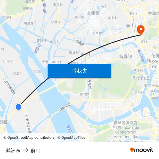 鹤洲东 to 前山 map