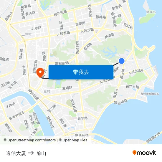 通信大厦 to 前山 map