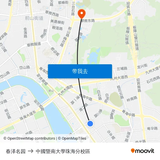 春泽名园 to 中國暨南大學珠海分校區 map