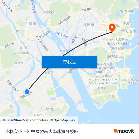 小林实小 to 中國暨南大學珠海分校區 map