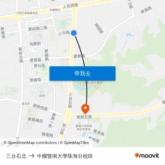 三台石北 to 中國暨南大學珠海分校區 map