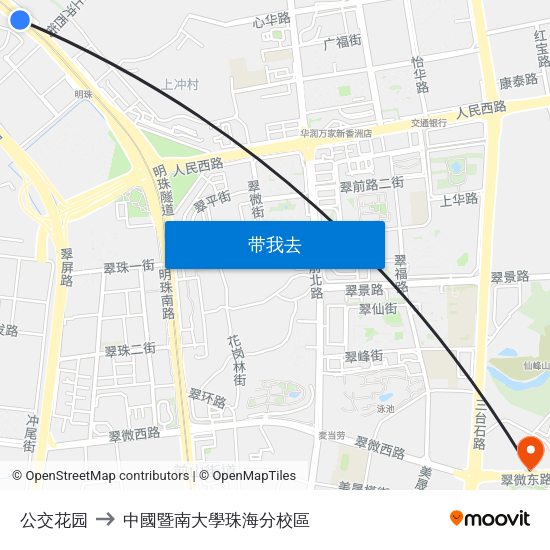 公交花园 to 中國暨南大學珠海分校區 map