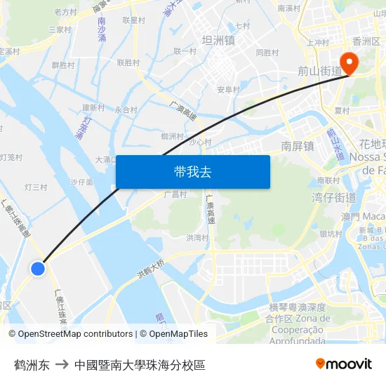 鹤洲东 to 中國暨南大學珠海分校區 map