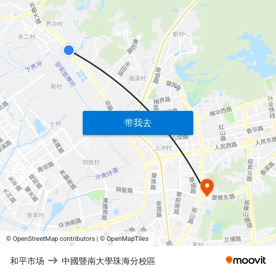 和平市场 to 中國暨南大學珠海分校區 map