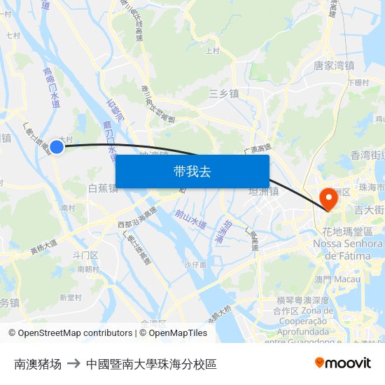 南澳猪场 to 中國暨南大學珠海分校區 map