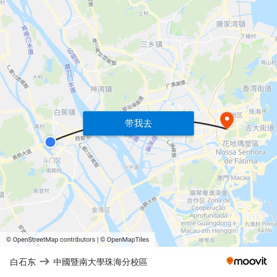 白石东 to 中國暨南大學珠海分校區 map