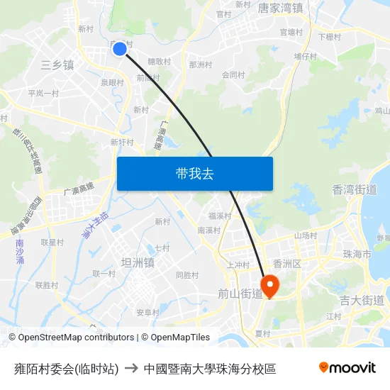 雍陌村委会(临时站) to 中國暨南大學珠海分校區 map