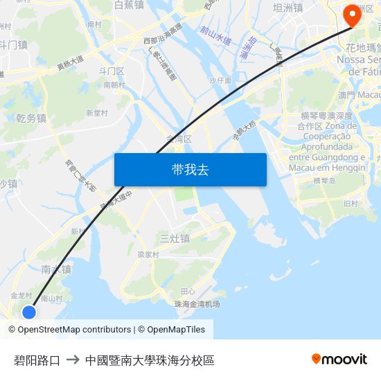 碧阳路口 to 中國暨南大學珠海分校區 map
