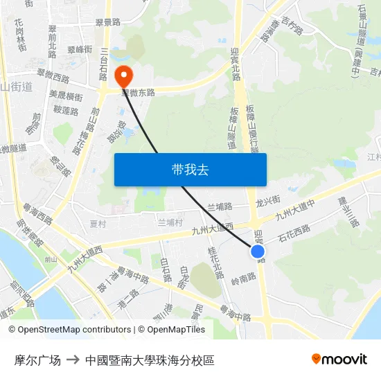 摩尔广场 to 中國暨南大學珠海分校區 map