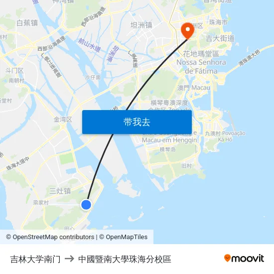 吉林大学南门 to 中國暨南大學珠海分校區 map