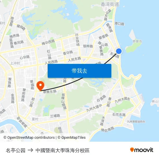 名亭公园 to 中國暨南大學珠海分校區 map