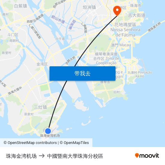 珠海金湾机场 to 中國暨南大學珠海分校區 map