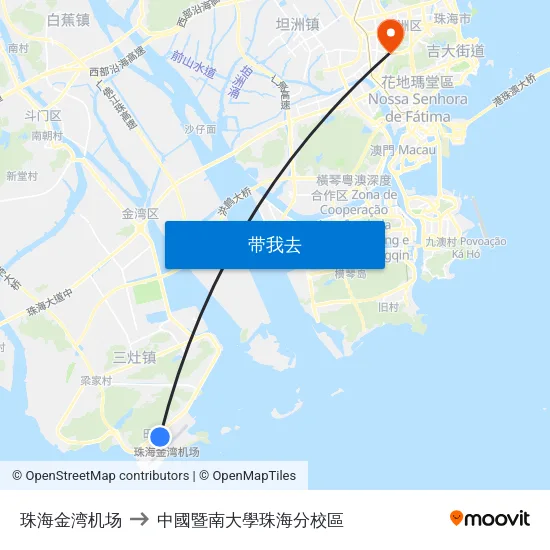 珠海金湾机场 to 中國暨南大學珠海分校區 map