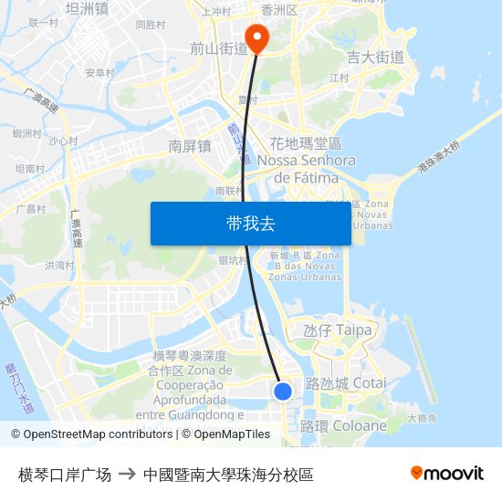 横琴口岸广场 to 中國暨南大學珠海分校區 map
