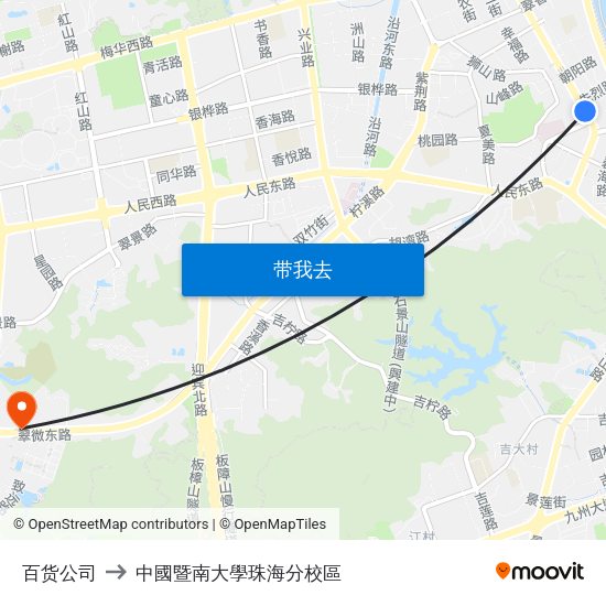 百货公司 to 中國暨南大學珠海分校區 map