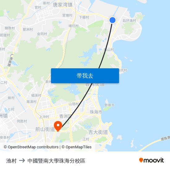 渔村 to 中國暨南大學珠海分校區 map