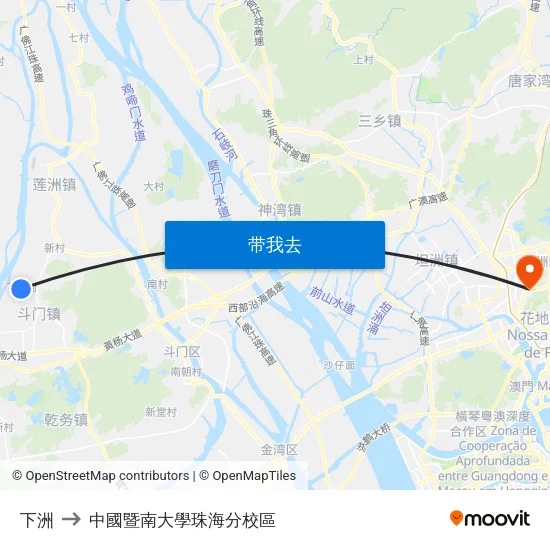 下洲 to 中國暨南大學珠海分校區 map